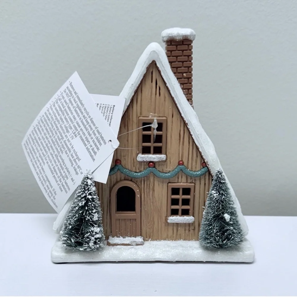 Target Bullseye LED Lit A-Frame Cabin House Winter Village Set Piece NEW